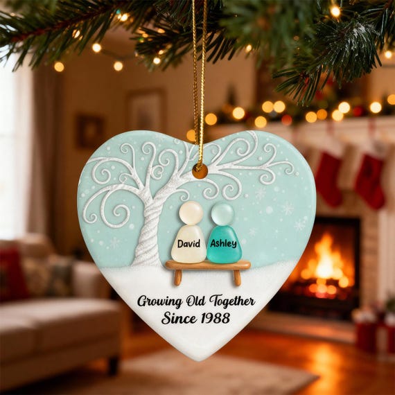Growing Old Together With Gnomes And Gifts, Personalized Glass Ornament, Gift For Couples