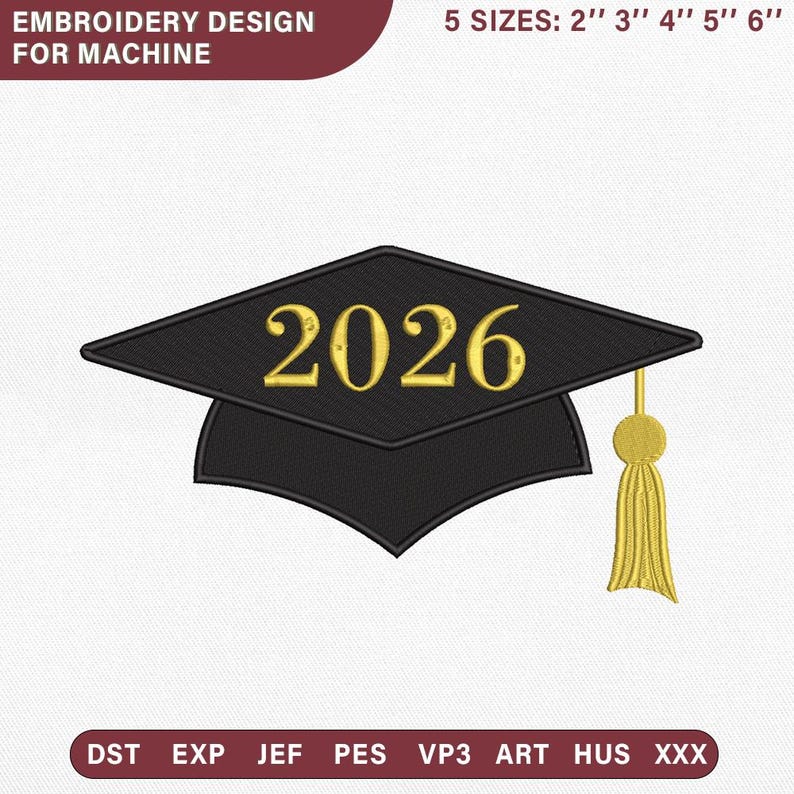 Graduation Cap 2026 Embroidery Design, Congrats Grad Machine Embroidery ...
