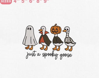 Motif de broderie Halloween effrayant oie, oie en costumes avec fichier machine citrouille, 5 tailles, téléchargement immédiat, Dst Pes Jef Vp3 Exp