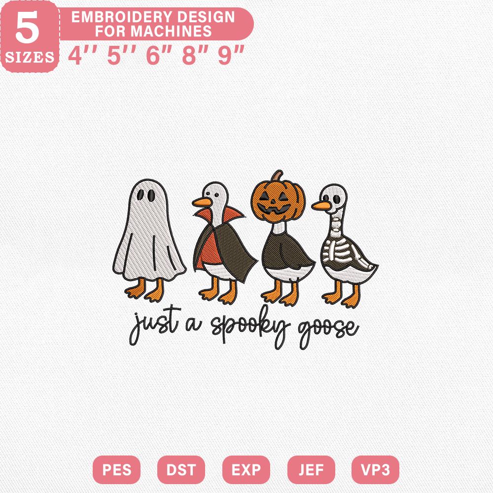 Gruselige Gans Halloween Stickdatei, Gans in den Kostümen mit Kürbis, Maschinendatei, 5 Größen, Instant Download, Dst Pes Jef Vp3 Exp