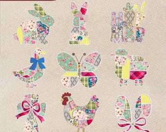 Patchwork Animal Applique Embroidery Design, Floral Spring Animal Applique Embroidery File, Jesus Cross Religious Pattern, Instant Download