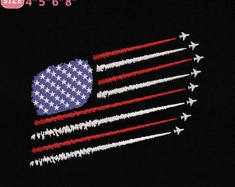 Fighter Jet Airplane American Flag Embroidery Design, Patriotic Embroidery Design for 4th of July, 4 Sizes, Instant Download Dst Pes Jef Vp3