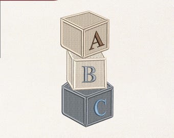 Baby Toy Blocks Embroidery Design, Child Toy ABC Letters Embroidery File, Nursery Decor for Baby Shower Digital File, Instant Download