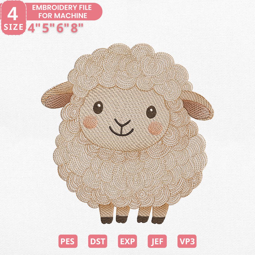 ふわふわの羊の刺繍デザイン、かわいい羊の刺繍ミシンファイル、ミシン