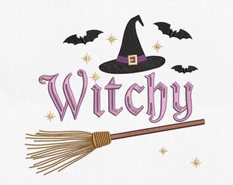 Witches Gotta Have Options Embroidery Design, Witch Hat And Broomstick, Machine Embroidery File, Instant Download, Pes, Dst, Exp