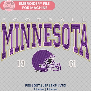 Vintage Minnesota Football Embroidery Design for Machine - Retro Sports Team Helmet Design - Instant Download - Pes Dst Jef Exp Vp3