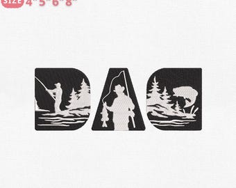 Fishing Dad Embroidery Design, Fishing Father Embroidery File, Father's Day Embroidery File, Instant Download, 4 Sizes, Pes Dst Jef Exp Vp3