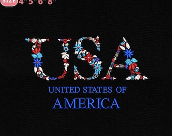 Floral USA Embroidery Design, America Flower Embroidery Design, 4th Of July Embroidery File, Instant Download, 4 Sizes, Pes Dst Jef Exp Vp3