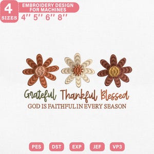 Christian Fall Season Embroidery Design, Grateful Thankful Blessed Quote Machine Embroidery File, Instant Download Dst Pes Exp Jef Vp3