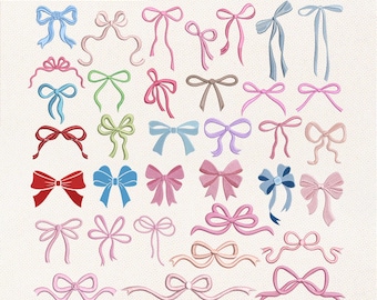Mini Bow Bundle Embroidery Design | 34 Coquette Ribbon Ties Pes Dst Jef Vp3 | Instant Download