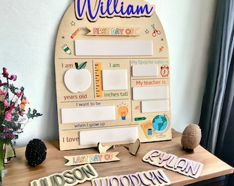 Custom First Day At School Sign, Interchangeable Wooden School Sign, Personalized Wooden School Board Gift for Student, Back to School Sign