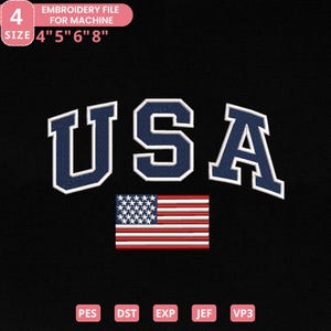 USA Flag Embroidery Design, USA Patriotic Embroidery File, Independence Day Embroidery File, Instant Download, 4 Sizes, Pes Dst Jef Exp Vp3