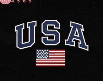 USA Flag Embroidery Design, USA Patriotic Embroidery File, Independence Day Embroidery File, Instant Download, 4 Sizes, Pes Dst Jef Exp Vp3