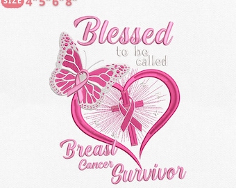 Diseño de bordado "Blessed Survivor", mariposa con cinta en forma de corazón, archivo para máquina, 4 tamaños, descarga instantánea, Dst Pes Jef Exp Vp3