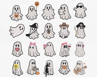 Zestaw uroczych, miniaturowych wzorów do haftu z duchem, upiorne ikony Halloween, plik do haftu maszynowego, natychmiastowe pobranie, PES, DST, EXP
