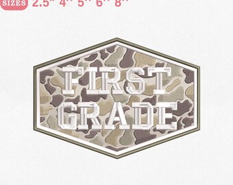 First Grade Embroidery Design, Camo Style Bold Text for Back to School Season File for Machine Embroidery, Instant Download, PES DST File