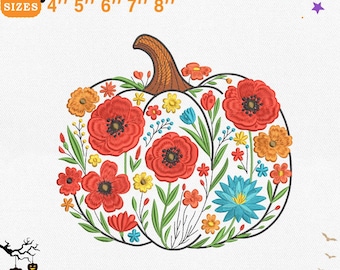 Poppy Pumpkin Embroidery Design, Floral Pumpkin, File for Halloween, Falll Season Machine Embroidery, Instant Download, Pes Dst Jef Exp Vp3