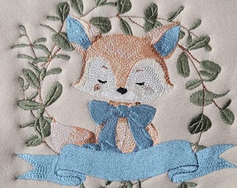 Cute Fox Wreath Machine Embroidery File - Woodland Baby Nursery Design - Instant Download - Pes, Dst, Jef, Exp, Vp3