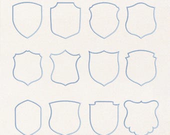 12 Shield Applique and Outline Embroidery Design, Blank Crest Patch Machine Pattern Bundle, Monogram Frame Digital Download, Pes Dst Jef Vp3