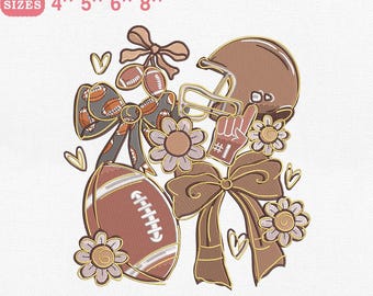 Fútbol. Diseño de bordado con temática de otoño con cascos y flores. Archivo de bordado a máquina. Descarga instantánea. Dst Pes Exp Jef Vp3.
