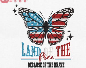 American Flag Butterfly Embroidery Design, Patriotic Butterfly, 4th of July Machine Embroidery File, 4 Sizes,Instant Download Dst Pes Exp
