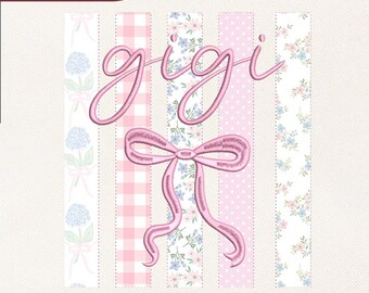 Gigi Striped Applique Embroidery Design, GIgi Coquette Bow Embroidery File, Gigi Floral Pattern Applique File, Mother's Day Pes Dst Jef Vp3