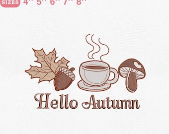 Herbst Herbst Stickdatei, Eichel Pilz Kaffee Herbst Illustration für Maschinenstickerei, Instant Download, PES DST Fil