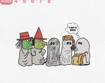 Halloween Kids in Costumes Embroidery Design, Ghost Witch Trick or Treat Scene File for Machine Embroidery, Instant Download, PES DST File