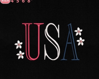 USA Floral Embroidery Design, America Flower Embroidery Design, 4th Of July Embroidery File, Instant Download, 4 Sizes, Pes Dst Jef Exp Vp3