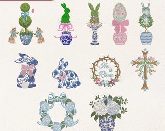 Easter Chinoiserie Bunny Embroidery Designs | Spring Holiday Machine File | Digital Download