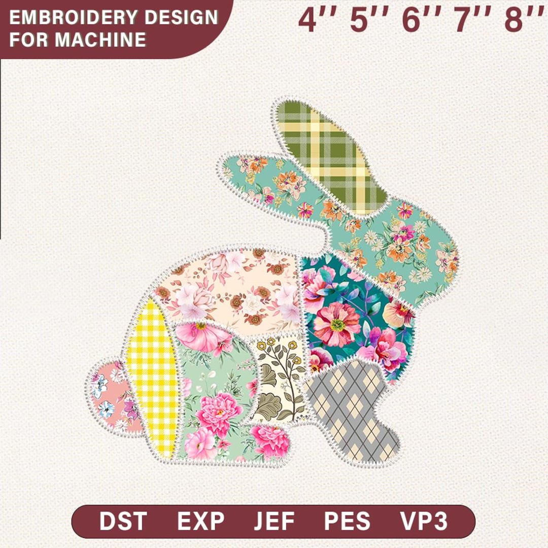 Easter Bunny Applique Embroidery Design | Floral Patchwork Rabbit ...