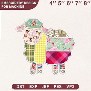 Patchwork Sheep Applique Embroidery Design | Farmhouse Floral Lamb Pattern | Instant Download Digital File