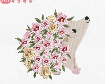 Floral Hedgehog Embroidery Design, Cute Woodland Animal Embroidery File, Forest Animal Design, Instant Download, 4 Sizes, Pes Dst Jef Exp