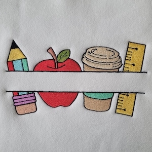 Teacher Split Embroidery Design - Teacher Frame Machine Embroidery File, Teacher Pencil, Apple - Instant Download - Pes, Dst, Jef, Exp, Vp3
