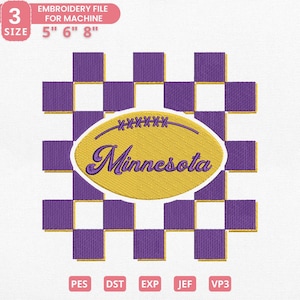 Minnesota Football Embroidery Design, Minnesota Football Checker Pattern Machine Embroidery File, 3 Sizes, Instant Download Dst Pes Jef Exp