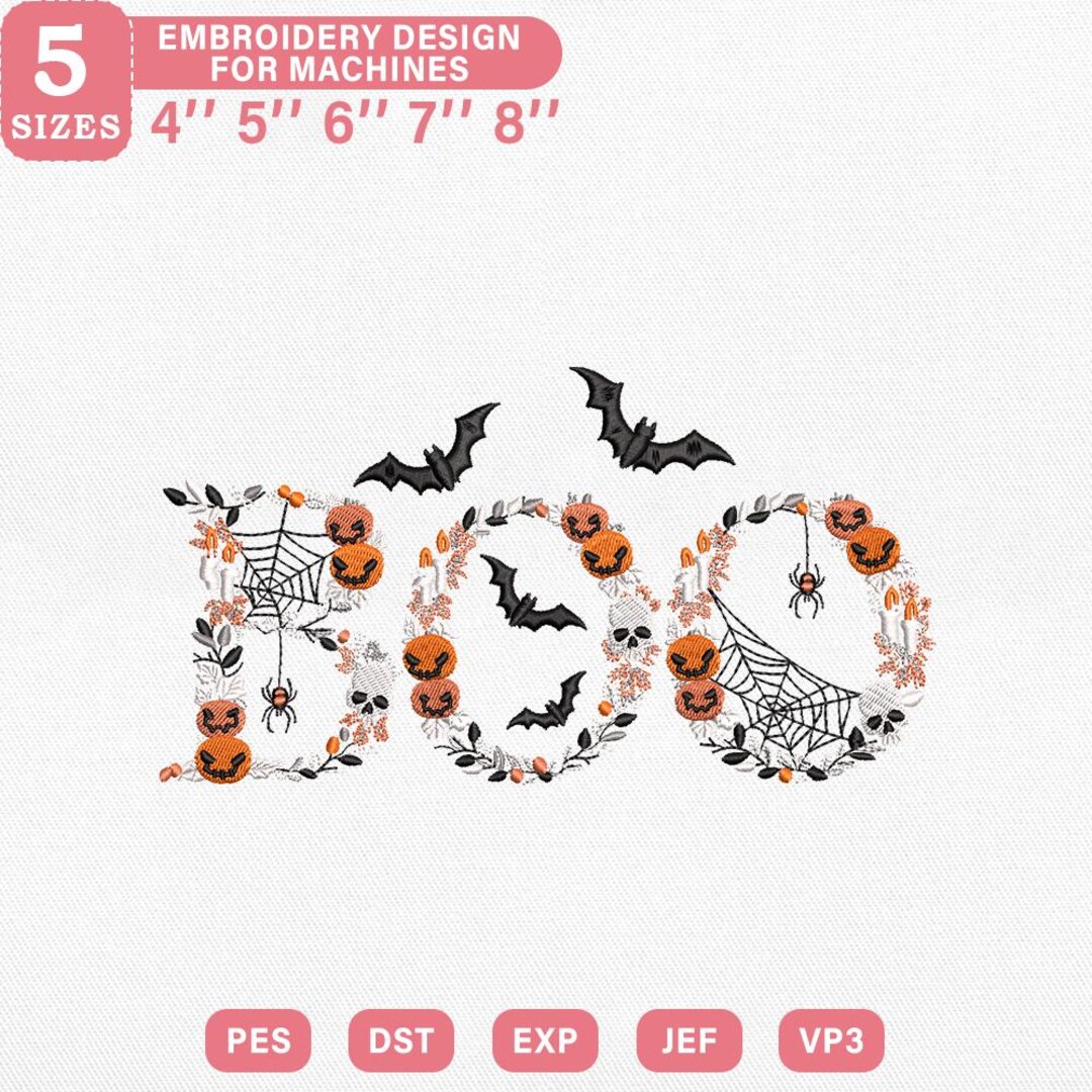 Halloween Boo Embroidery Design, Spooky Pumpkin and Skull Pattern ...