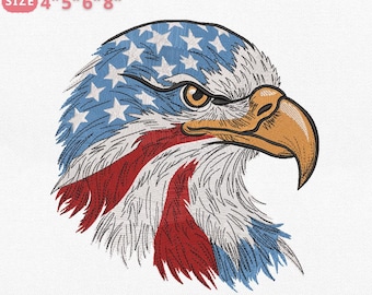 American Flag Bald Eagle Embroidery Design, Patriotic Eagle, Independence Day, 4th of July, 4 Sizes, Instant Download Dst Pes Exp Jef Vp3