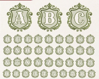 Embossed Royal Monogram Embroidery Bundle, Alphabet Font A–Z 0–9 Symbols for Towels File, Knockdown Embroidery File, Instant Download