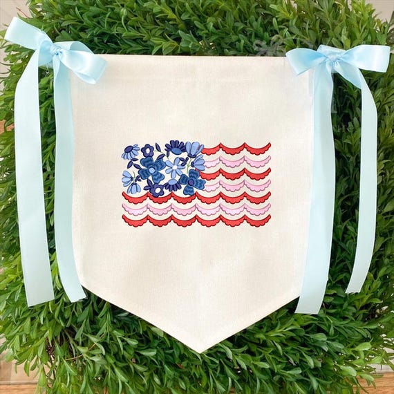 アメリカ国旗の花柄刺繍デザイン、アメリカ国旗7月4日刺繍ファイル、花