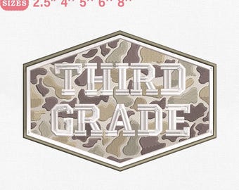 Third Grade Embroidery Design, Bold Camo Typography for Back To School File for Machine Embroidery, Instant Download, PES DST File