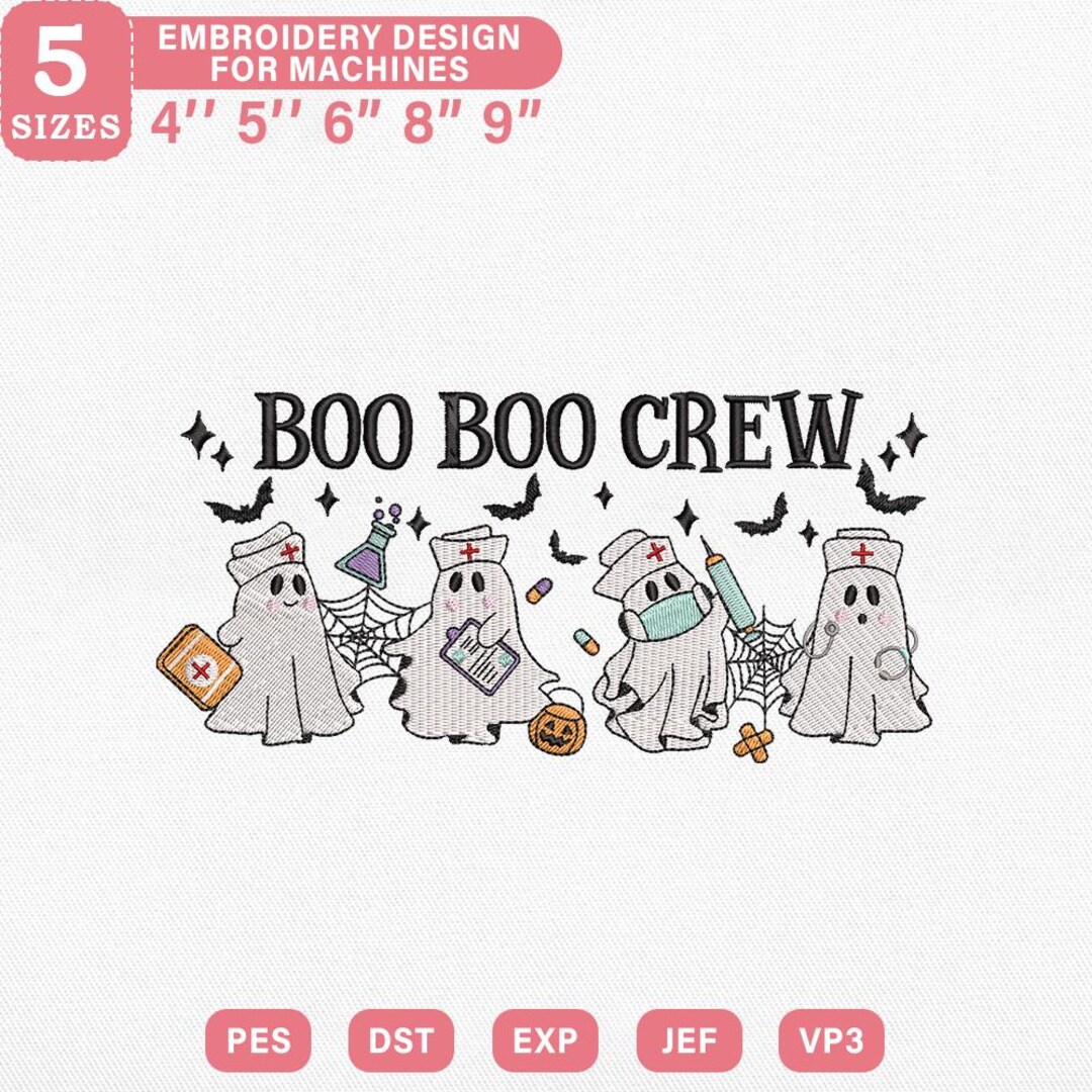 Boo Boo Crew Halloween Embroidery Design, Ghost Nurses With Bandages ...