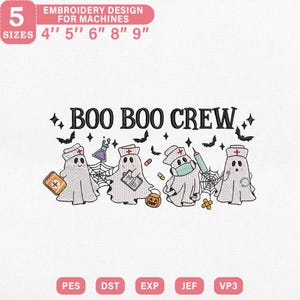 Boo Boo Crew Halloween Broderidesign, Spöksjuksköterskor med bandage Maskinfil, 5 storlekar, Omedelbar Nedladdning, Dst Pes Jef Vp3 Exp