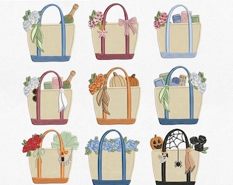 Paquete de archivos de bordado a máquina para bolsos de mano, diseño de bordado para bolsos florales de temporada, descarga instantánea Pes Dst Exp