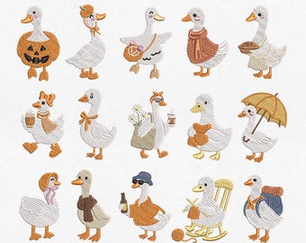 Cozy Goose Machine Embroidery Design Bundle, Cute Autumn Bird Patterns, Fall Sweater Weather Digital Download Pes Dst Jef Vp3