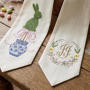 Chinoiserie Easter Bunny Embroidery Design | Green Topiary Rabbit in Blue White Pot | Spring Decor Machine Embroidery Digital File