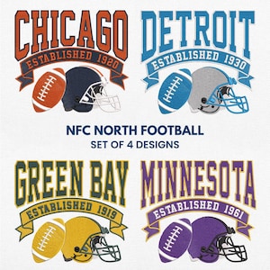 Football Embroidery Design Bundle, Vintage Football Team Machine Embroidery File, Instant Download, 3 Sizes, Pes, Dst, Jef, Exp, Vp3