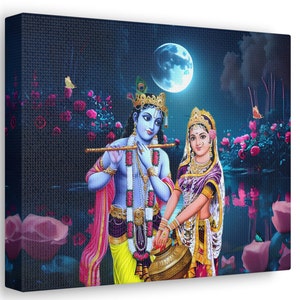 Radha krishna night lake,  Radha Krishna Wall Decor, Wall Art, Canvas Print,hindu wall art,indian wall art,Radha krishna wall art,home decor