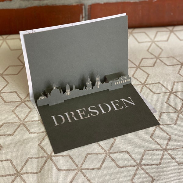 Klappkarte Dresden - 3D Skyline verschiedene Städte - Geschenkkarte / Reisegutschein Karte zum Klappen mit Silhouette Dresden