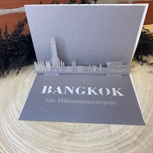 Cartão dobrável Bangkok - horizonte 3D de diferentes cidades - cartão-presente / voucher de viagem cartão dobrável com silhueta Bangkok