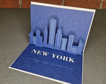 Folding card New York - 3D skyline of various cities - Gift card / travel voucher Card to fold with silhouette NY